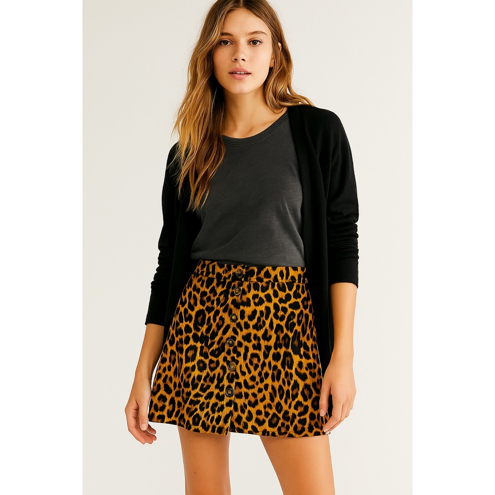 Crazy Train Leopard Print Button Front Mini Skirt… - image 1